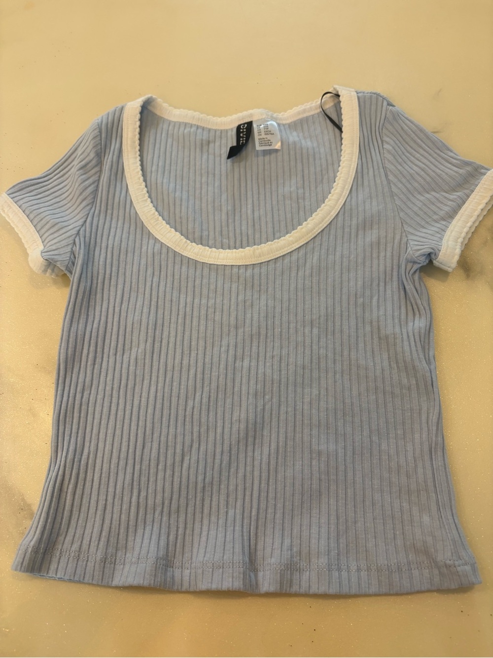 H&M Light Blue Ribbed Scoop Neck Tank with White Trim